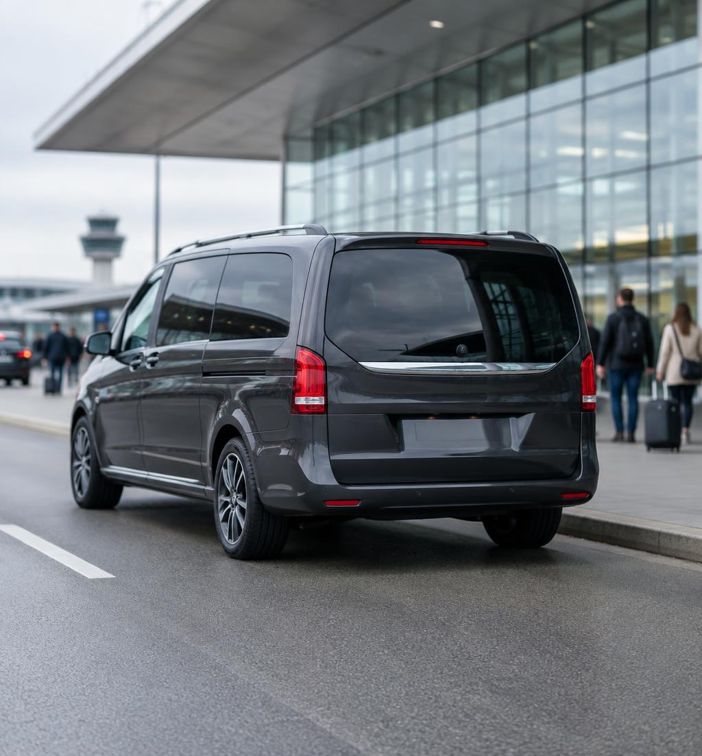 Taxis Nogues van waiting at Girona Airport arrivals